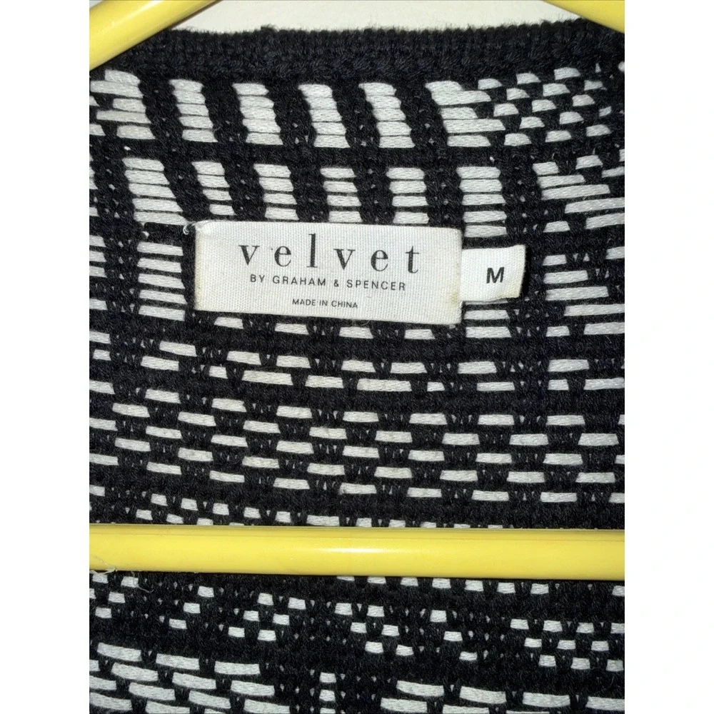 Velvet Graham & Spencer Open Cardigan M Black White 100% Cotton High Low - Picture 2 of 4